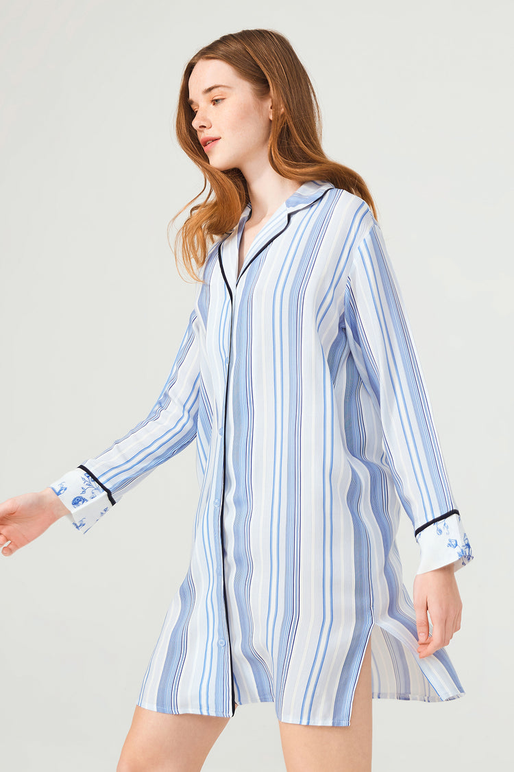 Blue Striped Long Night Dress