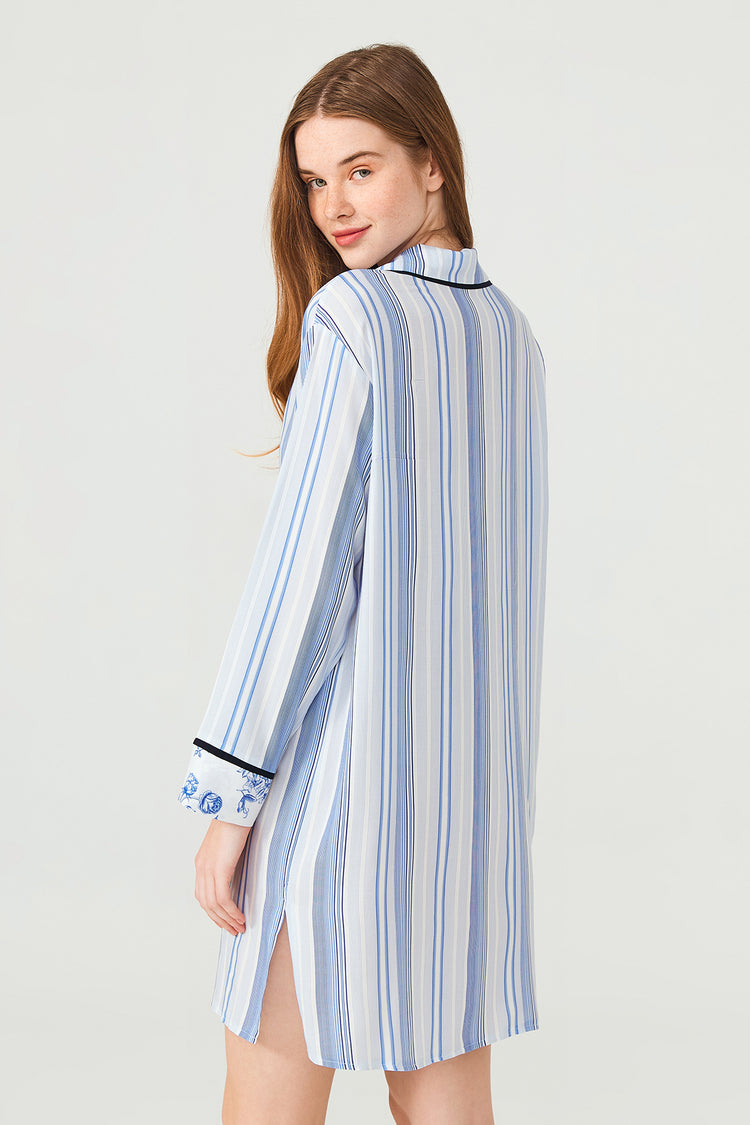 Blue Striped Long Night Dress